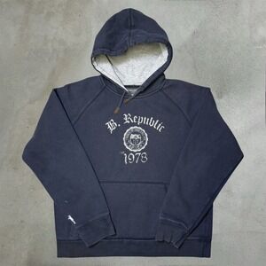 Vintage Banana Republic Hoodie Mens L Navy Blue Collegiate Distressed Raglan